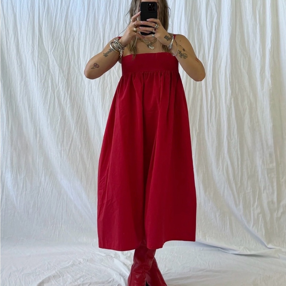 Red Strapless Midi Dress